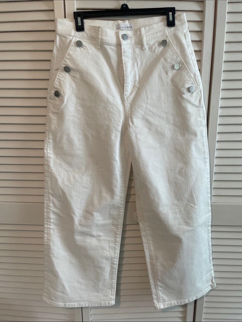 LOFT White High-Rise Button-Front Crop Jeans